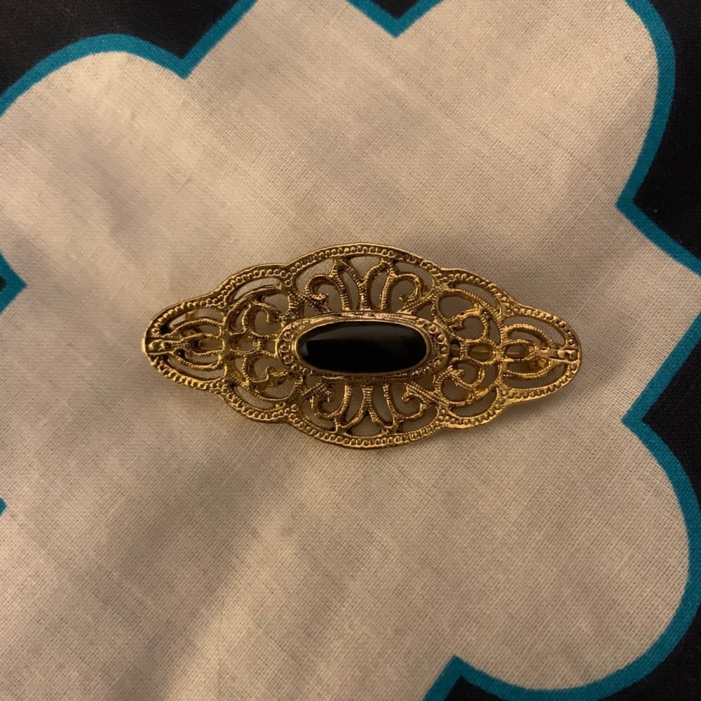 Goldtone & Black Brooch